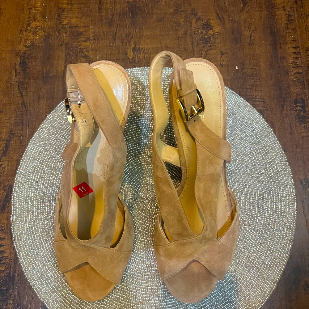 Michael Kors Becky Suede Crisscross Slingback Sandals Heels Tan Size 11
